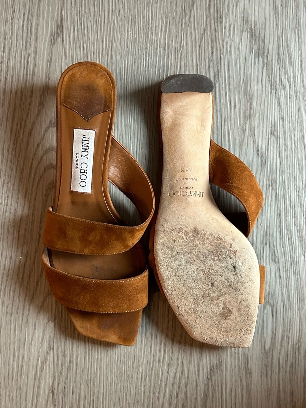 Jimmy Choo Rori Suede Slide Mules Tan Women’s Size 38.5